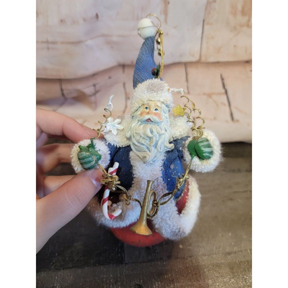 Jolly Santa trumpet candy cane Xmas ornament decor